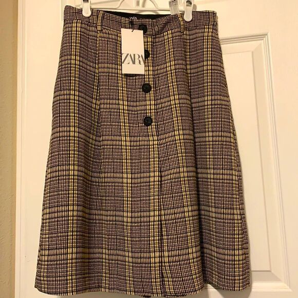 ZARA PLAID SKORTS BROWN LARGE